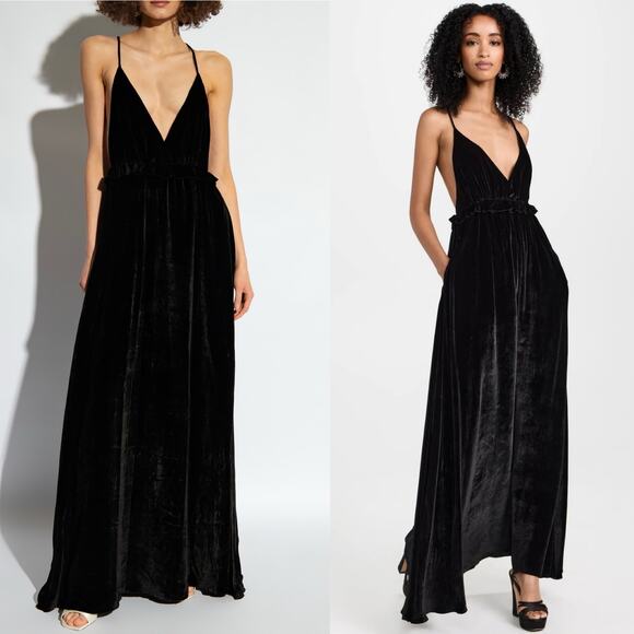 Ulla Johnson Lavinia Gown Black Velvet Open Back Black Tie Formal Party Size 00 - Picture 2 of 16